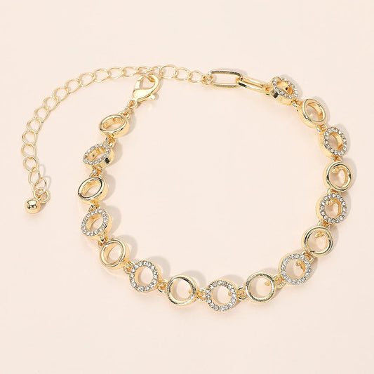 Gold Dipped Rhinestone Pave Geometric Circle Link Bracelet