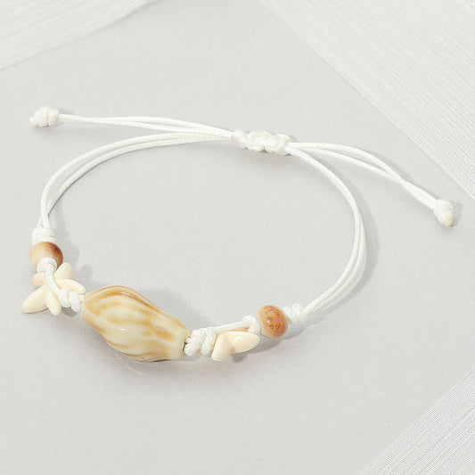 Women's Ceramic Conch Shell Starfish Beaded Adjustable Cinch Pull Tie Bracelet