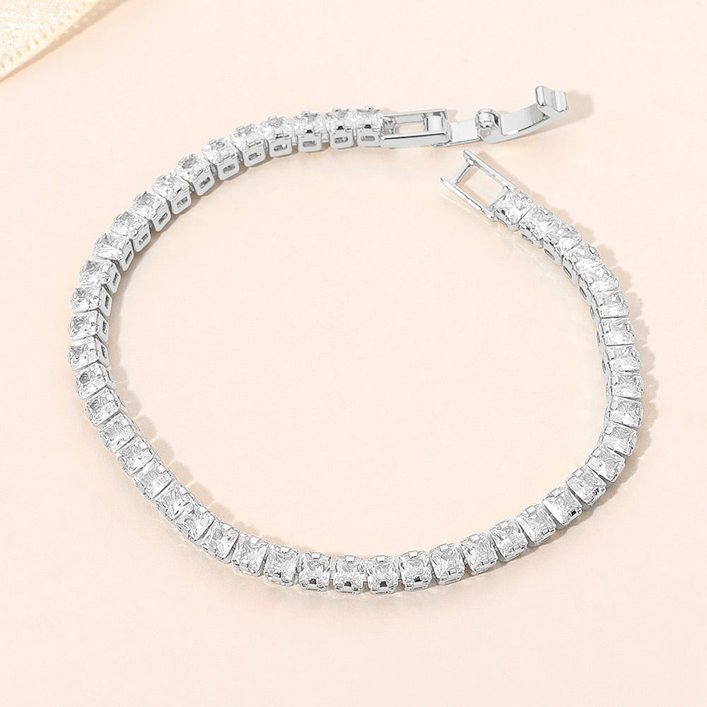 White Gold Dipped Square Tennis Chain Bracelet