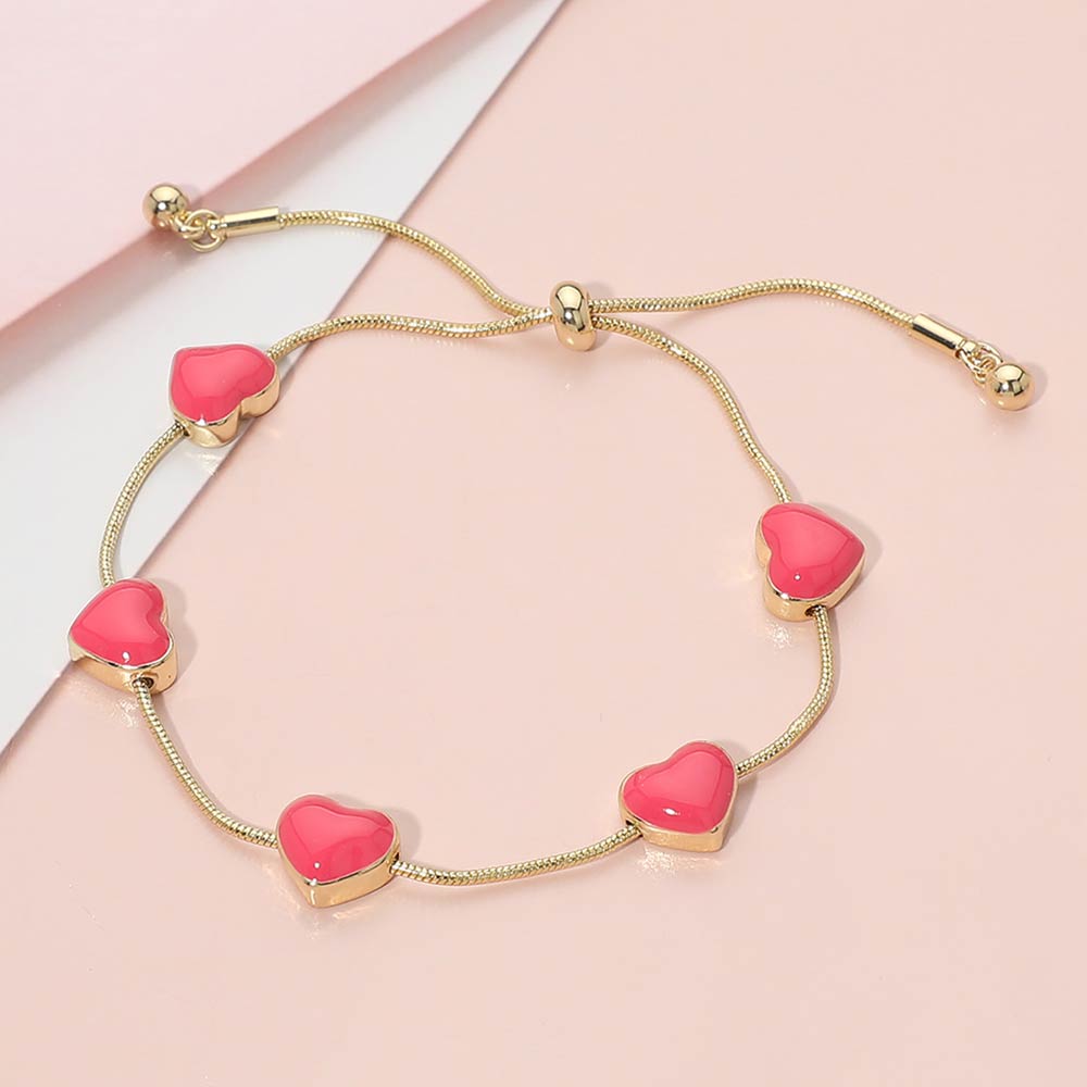 Enamel Heart Station Adjustable Cinch Pull Tie Bracelet