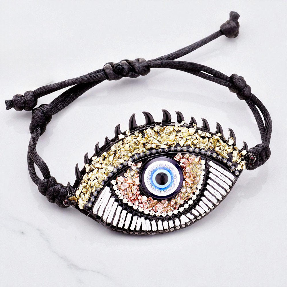 Evil Eye Detail Adjustable Cinch Pull Tie Bracelet