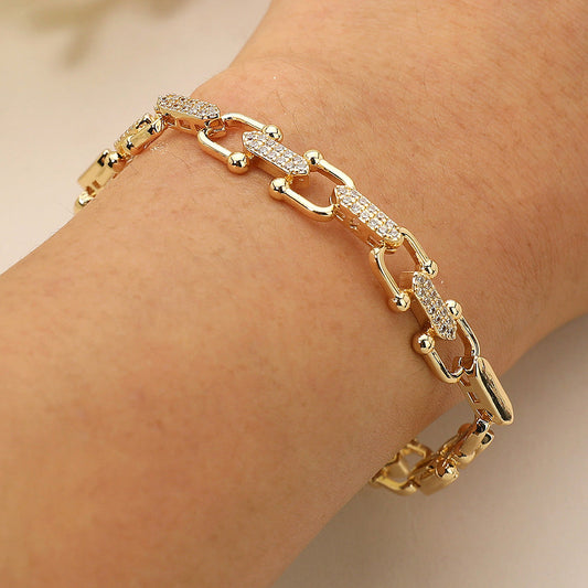 CZ Stone Paved Modern Link Bracelet