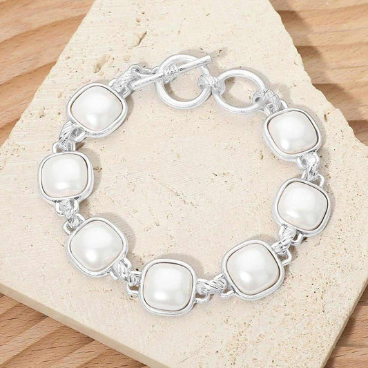 Bold Square Pearl Link Toggle Bracelet