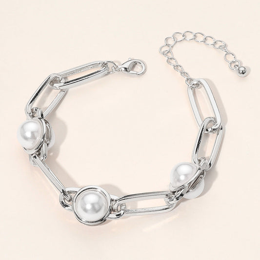 Pearl Cluster Link Paperclip Chain Bracelet