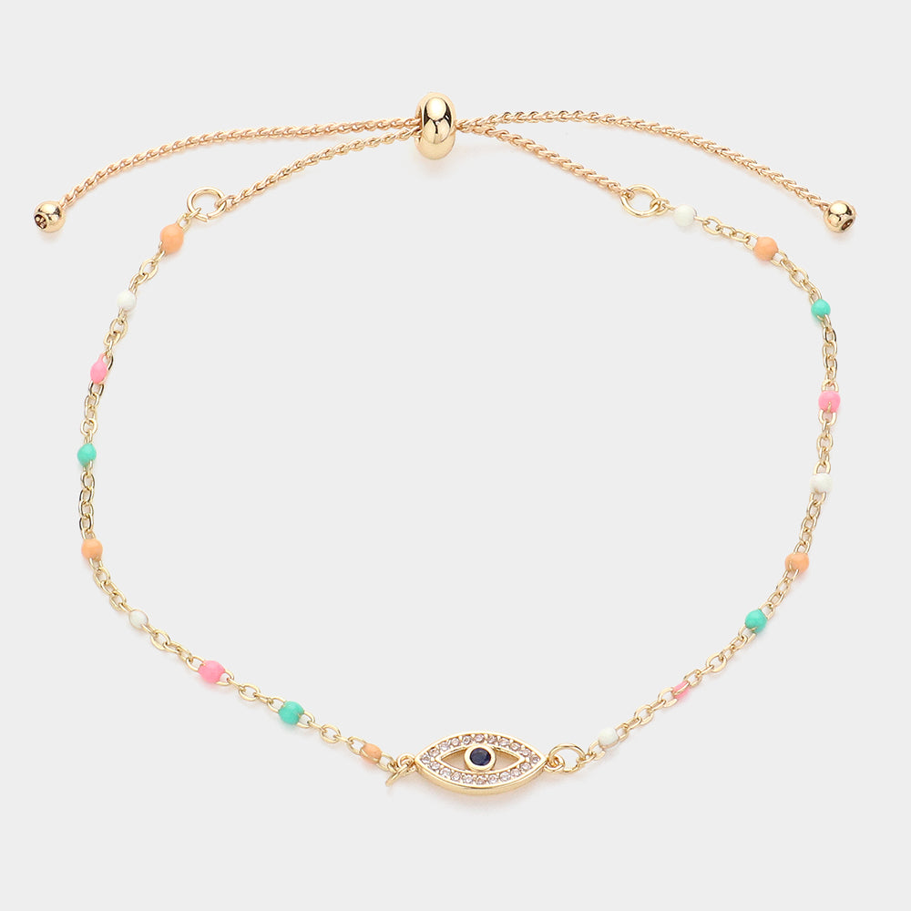Evil Eye Pointed Beads Station Pull Tie Bracelet