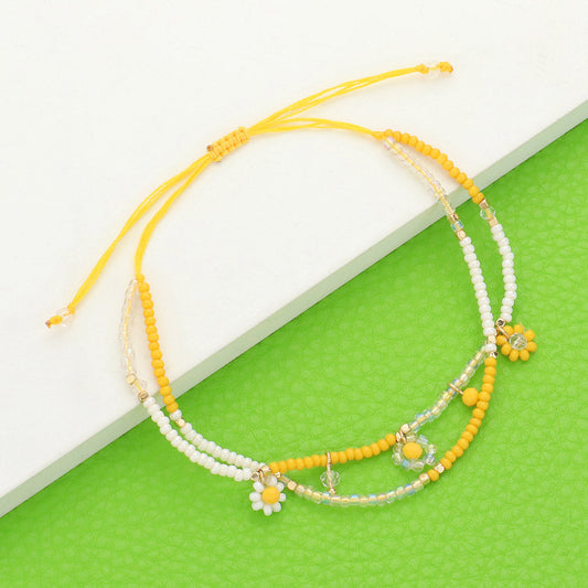Flower Beaded Cinch Pull Tie Bracelet