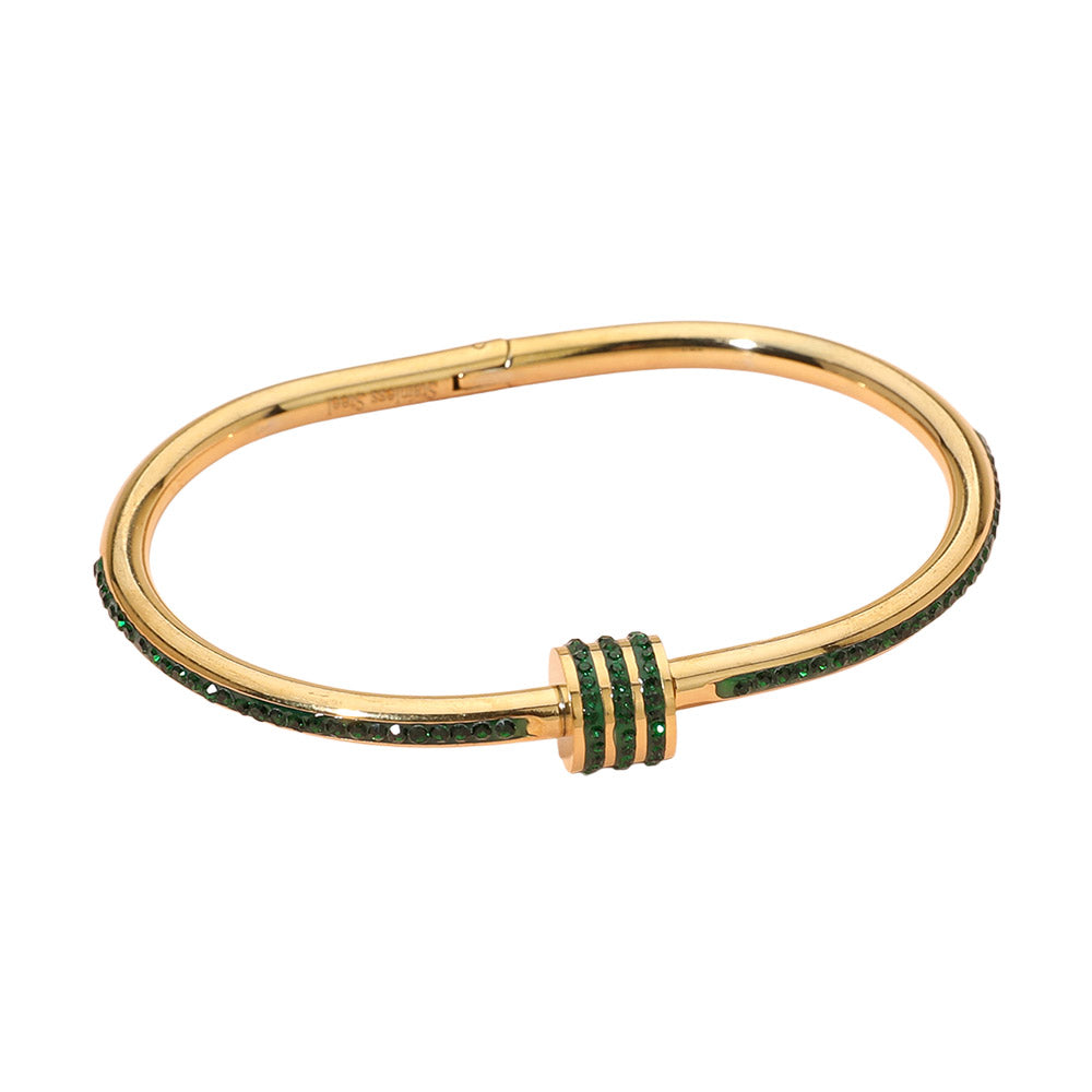 Stainless Steel CZ Stone Accent Hinged Bangle Bracelet