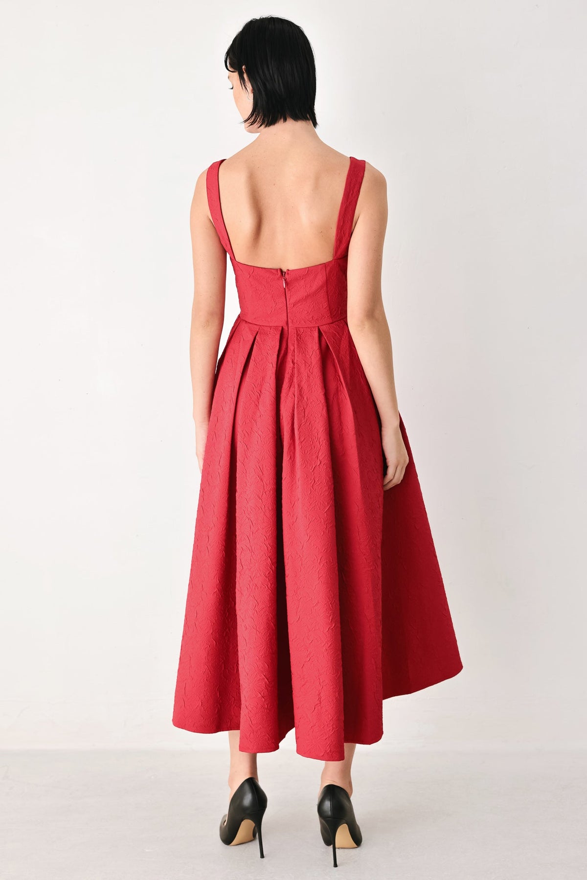 TIMELESS ROMANCE RED/WHITE FULL-SKIRT MIDI DRESS