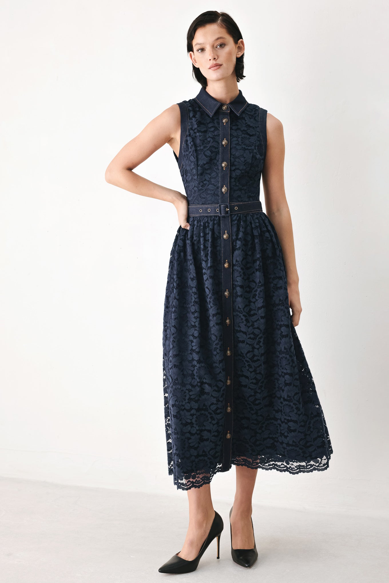 EVENING LACE CHAPTER WOVEN MIDI DRESS