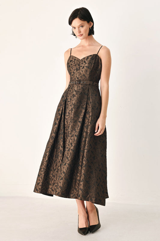 GOLDEN HOUR ROMANCE JACQUARD MIDI DRESS