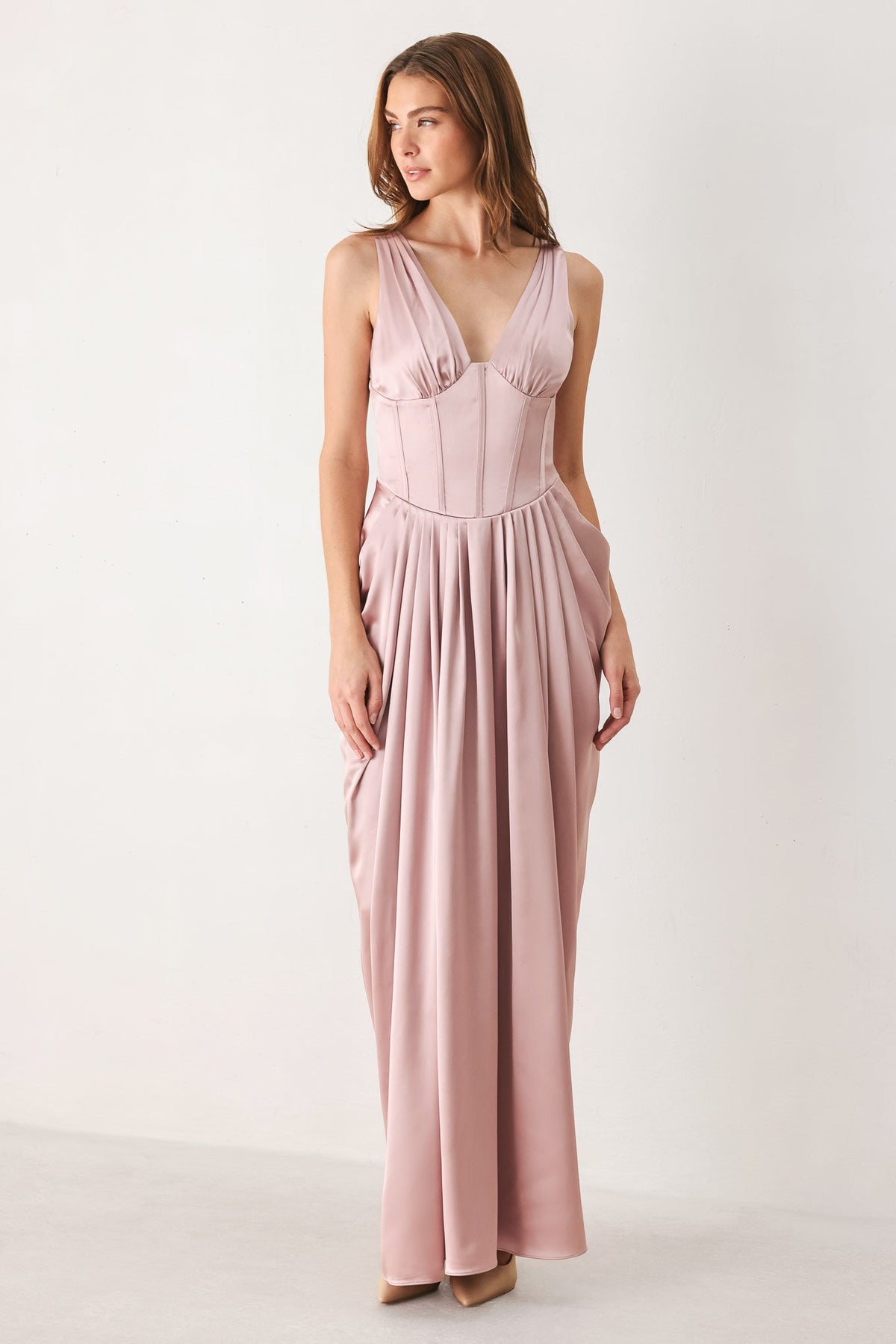 ROSE SCULPT PINK CORSET TULIP-SKIRT MAXI DRESS