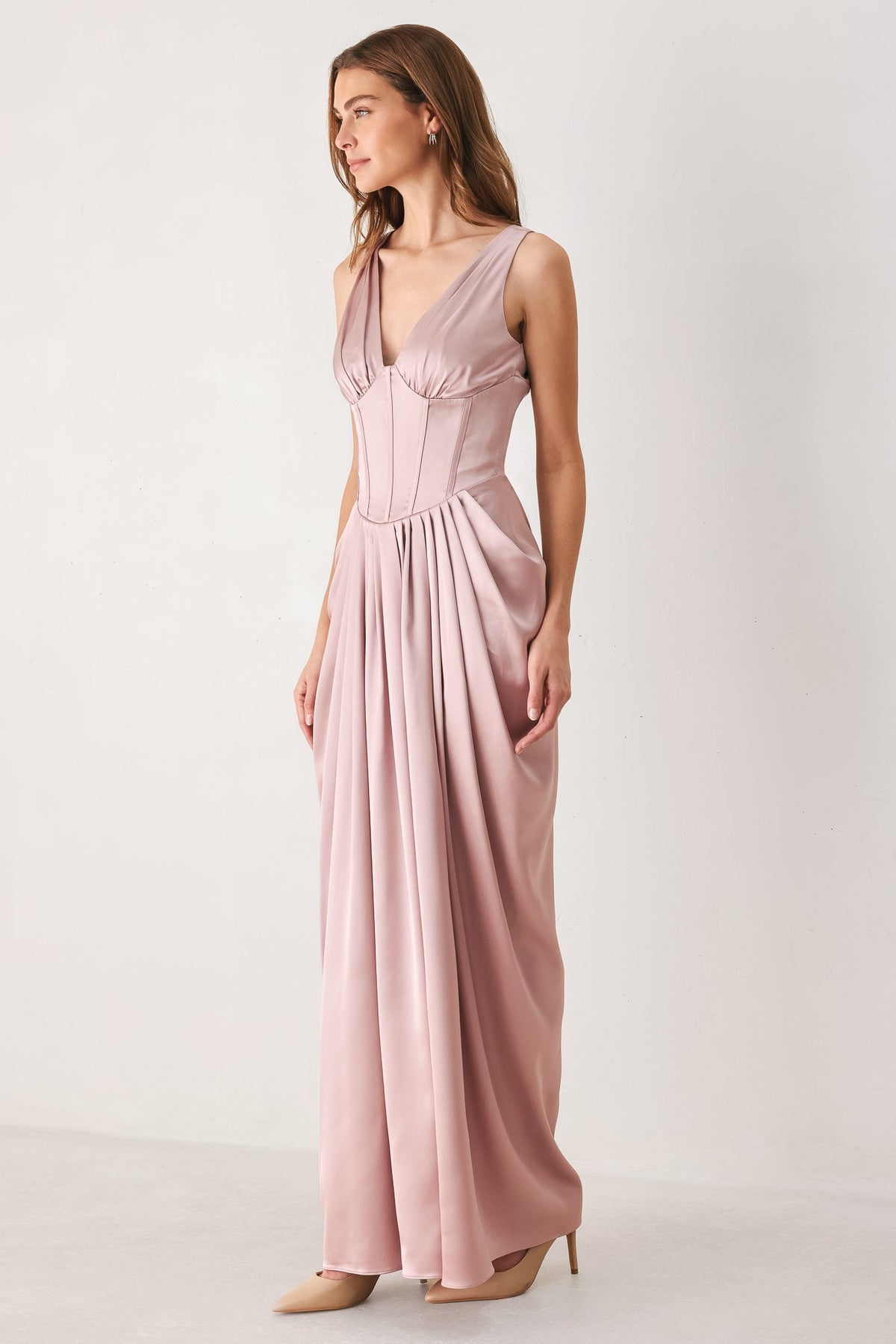 ROSE SCULPT PINK CORSET TULIP-SKIRT MAXI DRESS