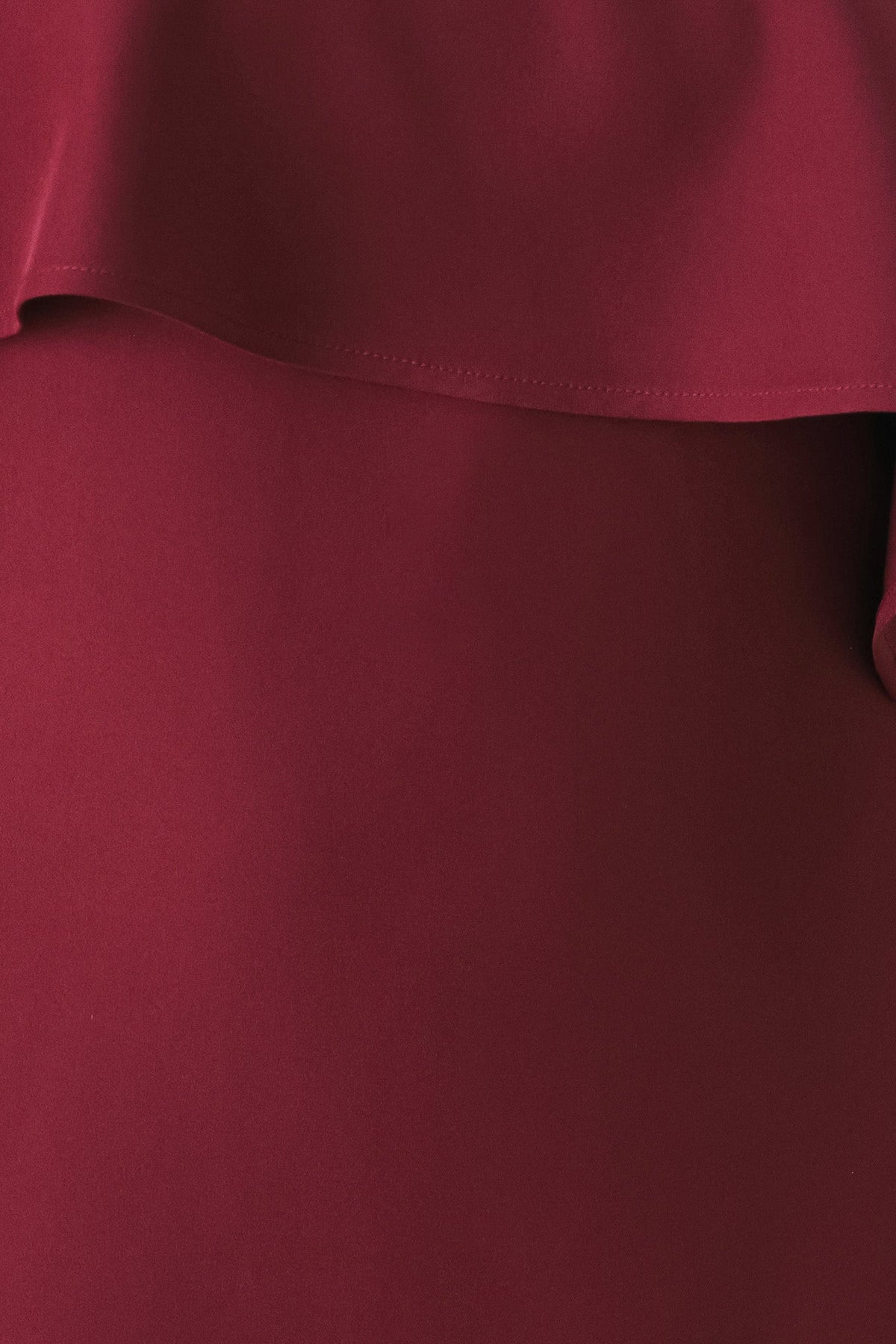 WINE CASCADE BURGUNDY ONE-SHOULDER RUFFLE MIDI DRESS