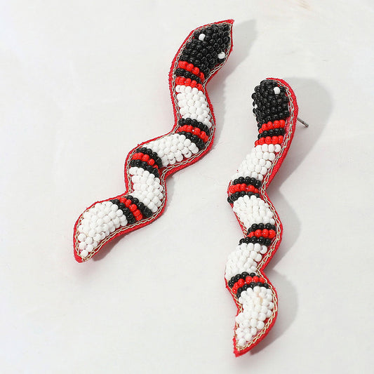 Felt Back Seed Beaded Snake Earrings