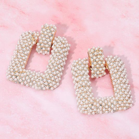 Bold Pearl Square Door Knocker Earrings