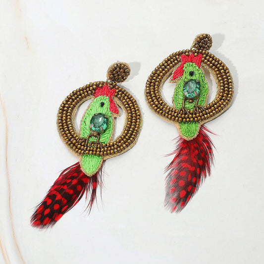 Embroidery Parrot Earrings