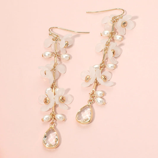 Teardrop Stone Tip Layered Floral Drop Earrings