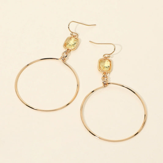 Faceted Square Stone Accent Hoop Drop Dangle Earrings