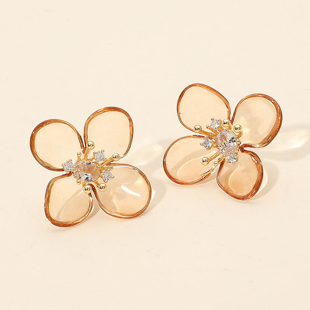 Rhinestone Accent Transparent Resin Petal Flower Earrings