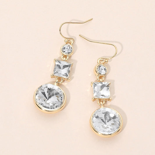 Square Round Geometric Stone Link Drop Earrings