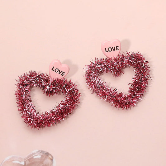 Sweet Pea Tinsel Heart Dangle Earrings