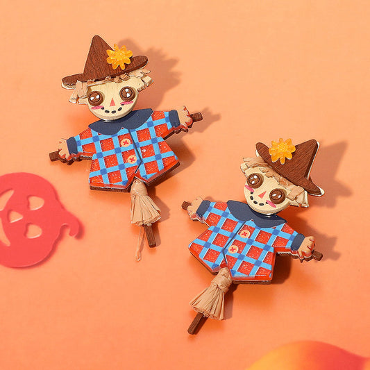 Wooden Resin Scarecrow Earrings