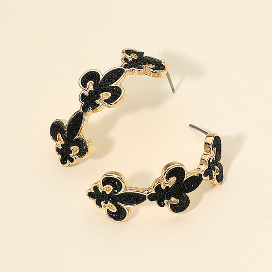 Women's Glitter Mardi Gras Fleur de Lis Link Hoop Earrings