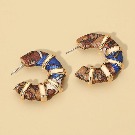Chunky Fabric Wrapped Hoop Earrings