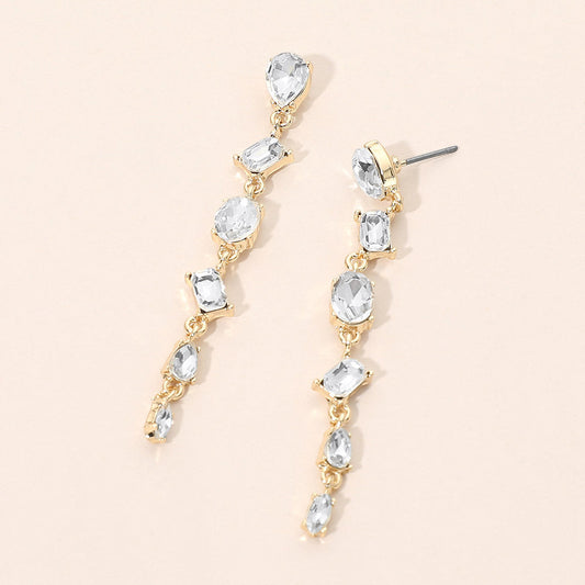 Mixed Shape Stone Cluster Link Linear Drop Earrings