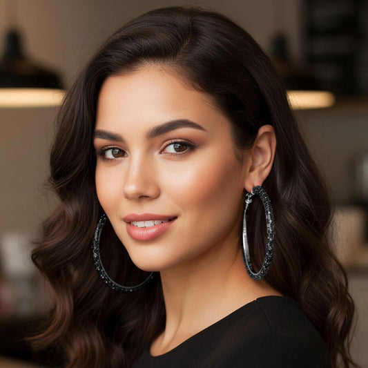 Oversized Baguette Rhinestone Embellished Hoop Earrings