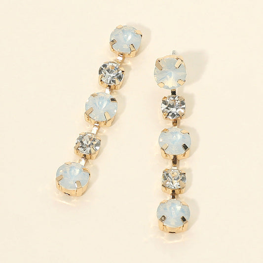Gold Dipped Round Stone Cluster Link Drop Earrings