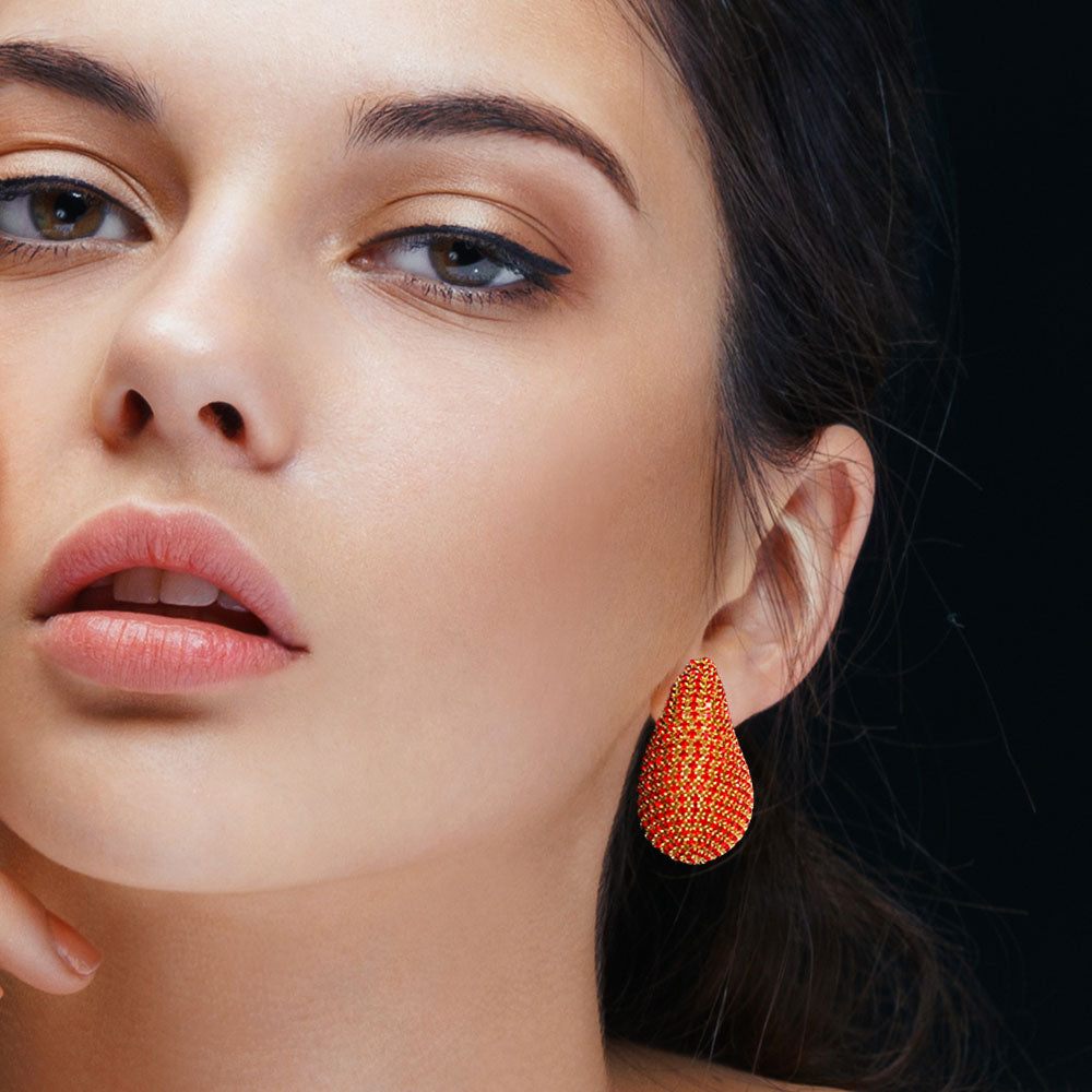 Stone Paved Curved Teardrop Earrings