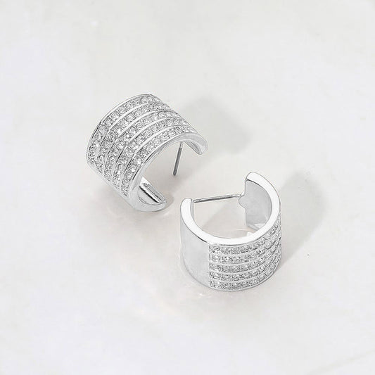 Rhinestone Embellished Metal Hoop Earrings
