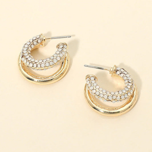 Rhinestone Embellished Split Metal Hoop Earrings