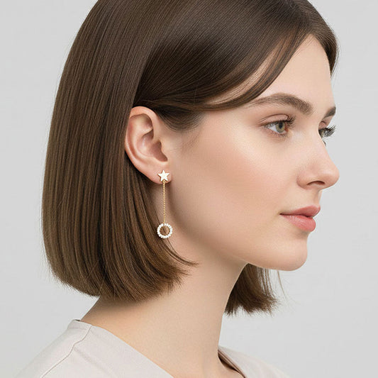 Stone Paved Dainty Ring Chain Drop Earrings