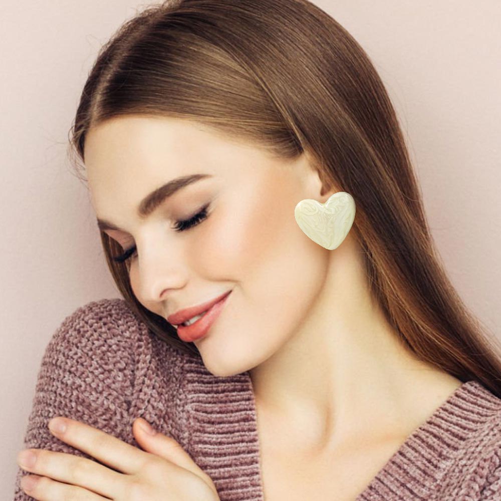Marbled Resin Heart Earrings