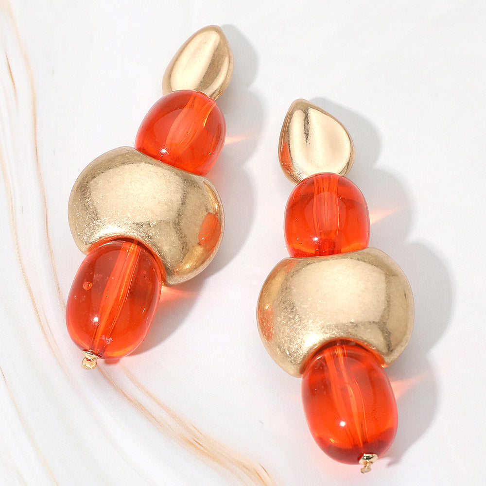 Bold Resin Metal Bead Drop Earrings