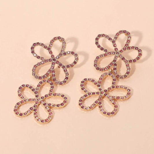 Stone Paved Open Flower Link Earrings