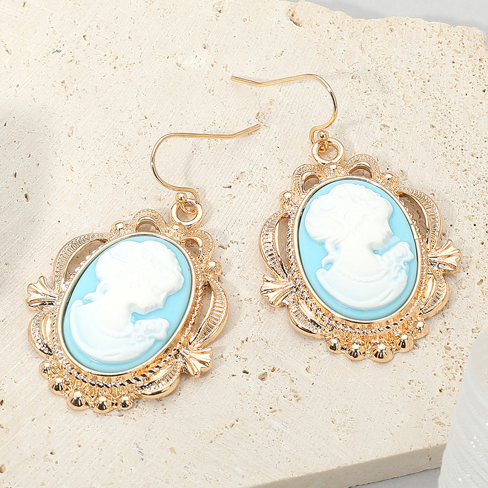 Bold Vintage Cameo Drop Dangle Earrings