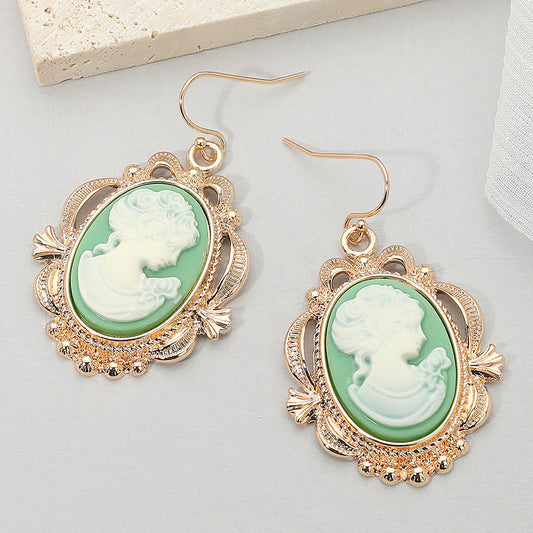 Bold Vintage Cameo Drop Dangle Earrings