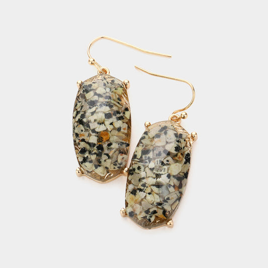 Semi Precious Hexagon Dangle Earrings