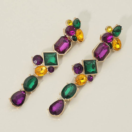 Mardi Gras Geometric Stone Cluster Link Drop Earrings