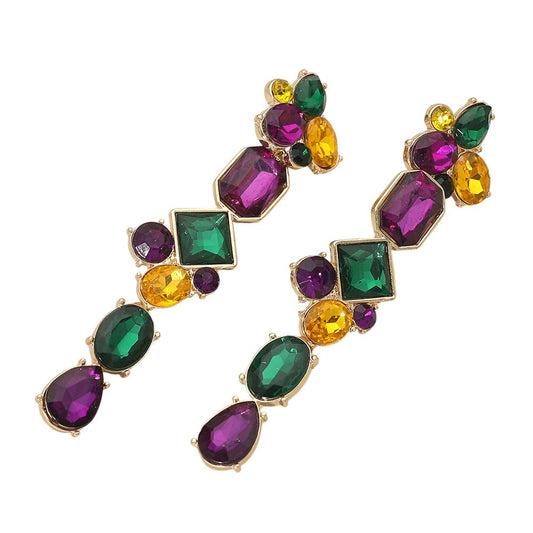 Mardi Gras Geometric Stone Cluster Link Drop Earrings