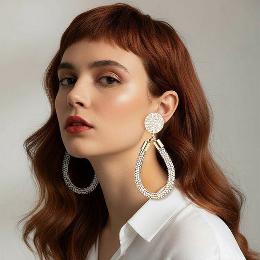 Rhinestone Pave Open Teardrop Dangle Earrings