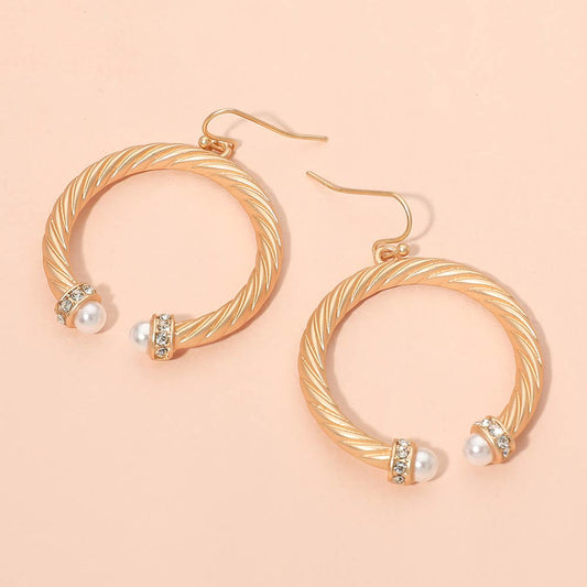 Pearl Tip Twisted Hoop Drop Dangle Earrings