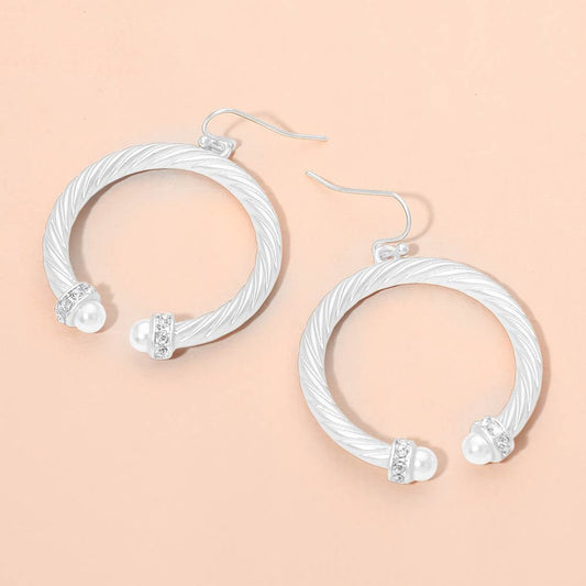 Pearl Tip Twisted Hoop Drop Dangle Earrings