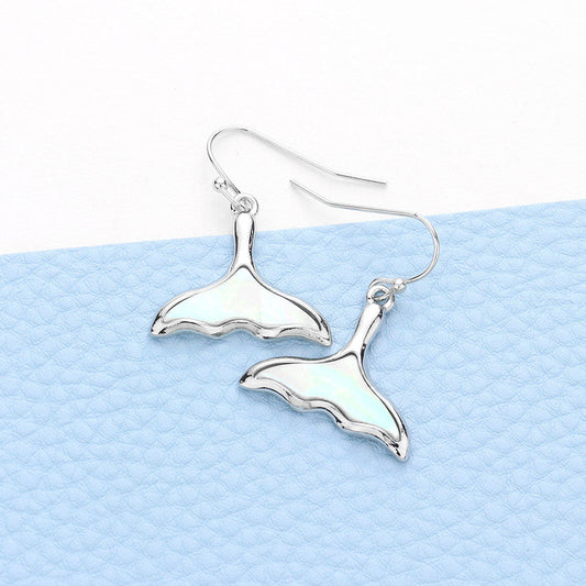 Mother of Pearl Whale Tail Dangle Earrings