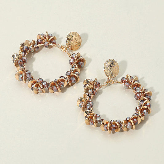 Metal Disc Faceted Beaded Open Ring Dangle Earrings