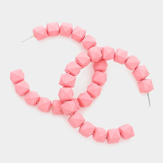 Colored Faceted Ball 2.6 Inch Hoop Earrings