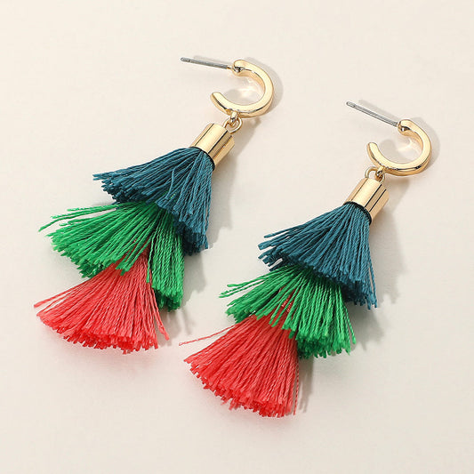 Multi Color Tassel Drop Earrings